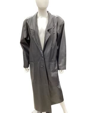 VTG Comint Coat Women’s Size M Leather Trench Deep V-Neck Lined Black Timeless!